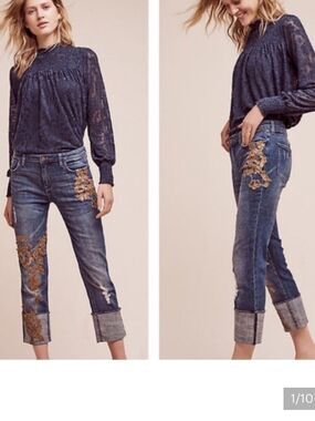 Pilcro And The Letterpress Anthropologie Sequin Cropped Cuff Jean Womens 26